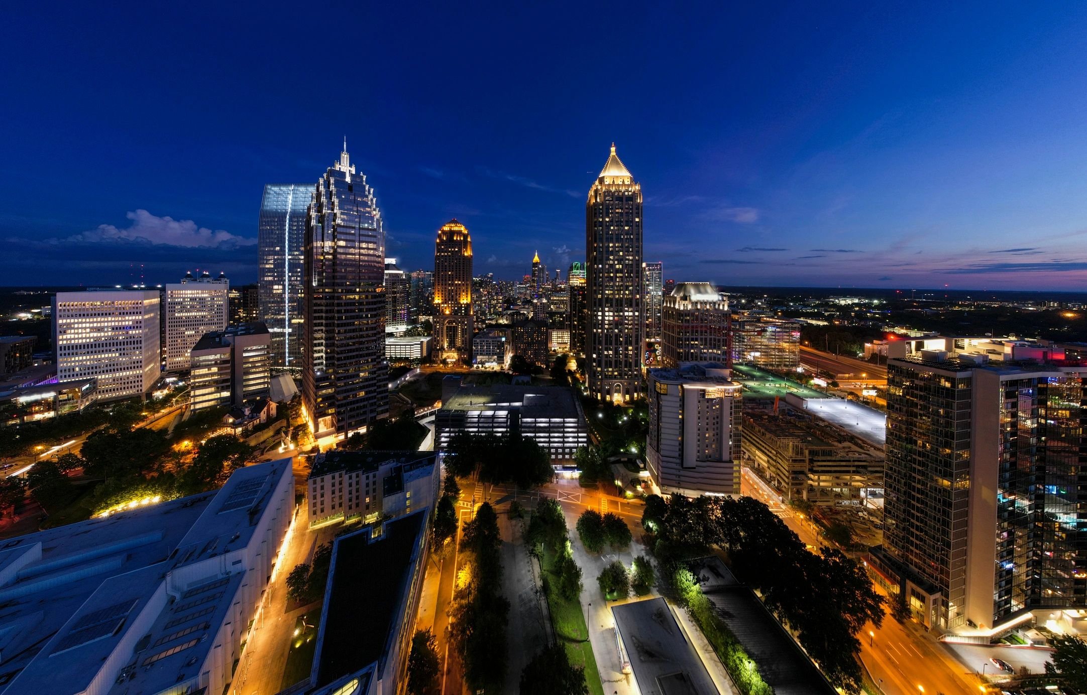 Commercial skyline at twilight for disposition strategy