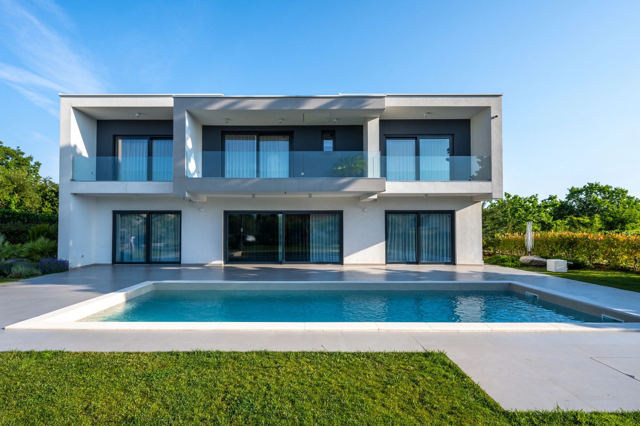 Luxury modern residential property exterior with pool